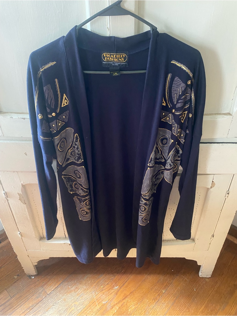 Picadilly Fashion Navy Embellished Open-Front Cardigan